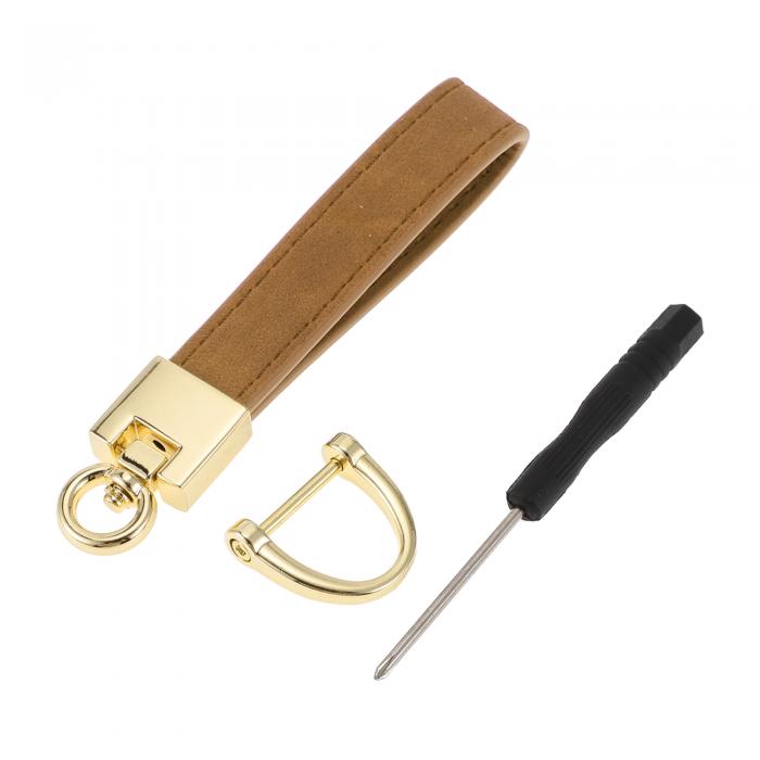 A ABSOPRO 車のキーチェーン ユニバーサル キーチェーン リング キーフォブ用 家庭用 女性用 亜鉛合金 フォーレザー ブラウン ゴールドトーン 1セット