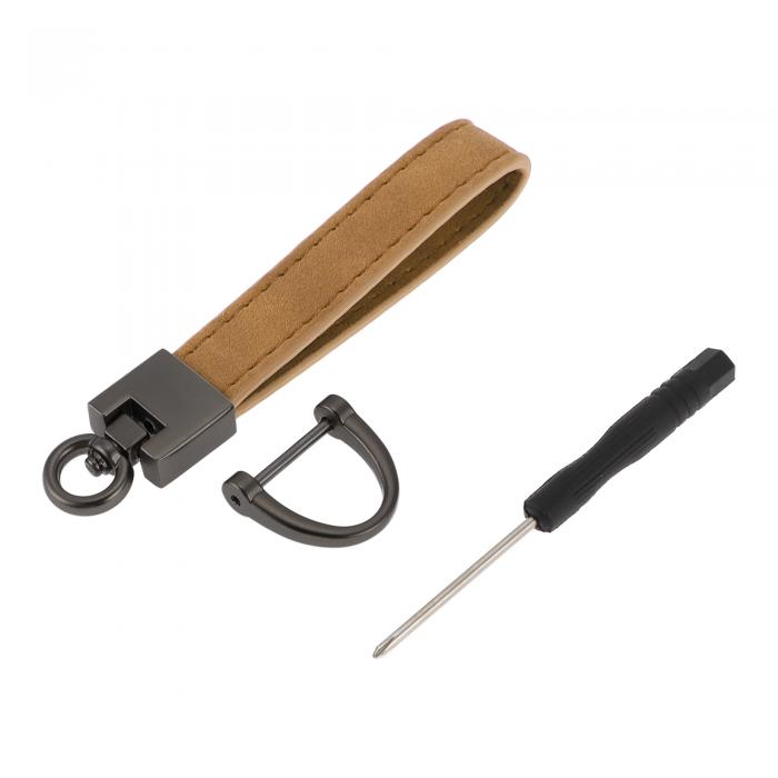 A ABSOPRO 車用キーチェーン ユニバーサルキーチェーン リング付き キーフォブ用 家庭用 女性用 亜鉛合金 フォーレザー ブラウン 1セット