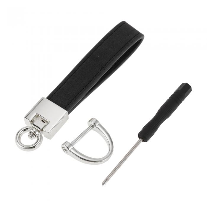 A ABSOPRO 車用キーチェーン ユニバーサル キーチェーン リング キーフォブ用 ホーム用 女性用 亜鉛合金 フォーレザー ブラック シルバートーン 1セット