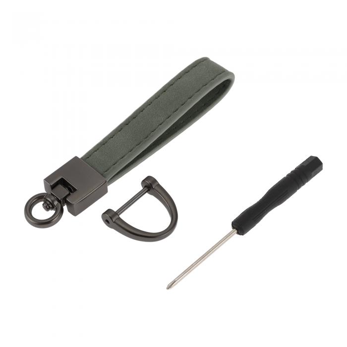 A ABSOPRO 車用キーチェーン ユニバーサル キーチェーン リング キーフォブ用 家庭用 女性用 亜鉛合金 フォーレザー ダークミドリ 1セット