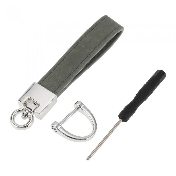 A ABSOPRO 車のキーチェーン ユニバーサル キーチェーン リング キーフォブ用 家庭用 女性用 亜鉛合金 フォーレザー ダークグレー シルバートーン 1セット