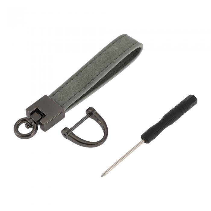 A ABSOPRO 車用キーチェーン ユニバーサル キーチェーン リング キーフォブ用 家庭用 女性用 亜鉛合金 フォーレザー ダークグレー 1セット