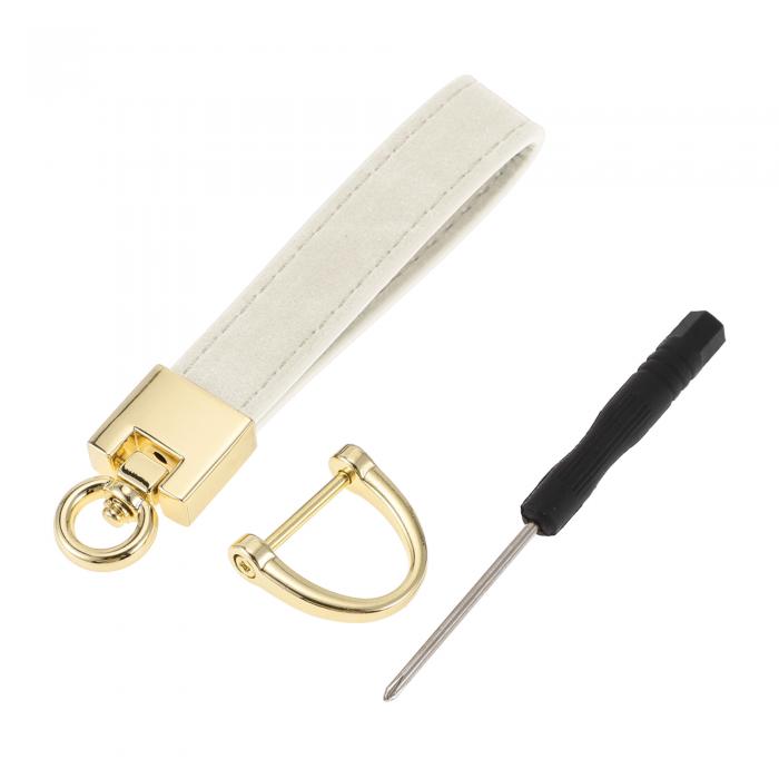 A ABSOPRO 車のキーチェーン ユニバーサル キーチェーン リング キーフォブ用 ホーム用 女性用 亜鉛合金 フォーレザー ホワイト ゴールドトーン 1セット