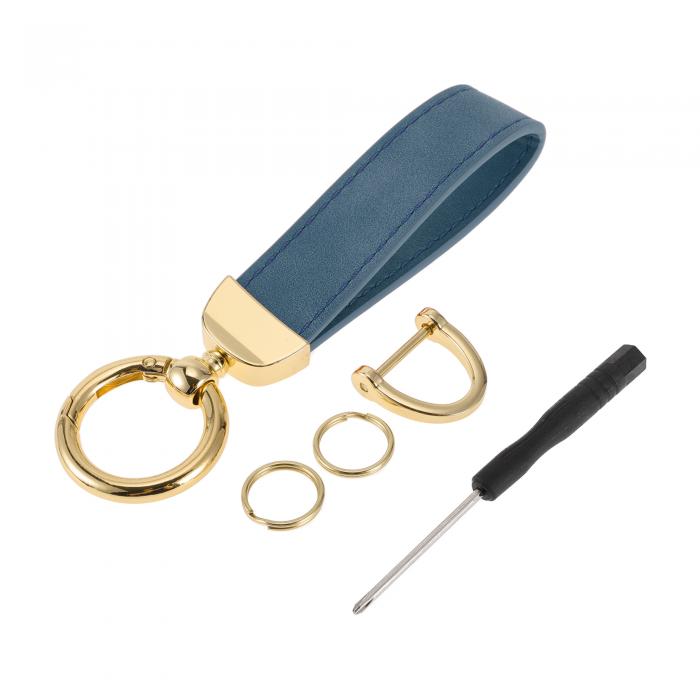 A ABSOPRO 車のキーチェーン ユニバーサル キーチェーン リング キーフォブ用 家庭用 女性用 亜鉛合金 金トーン ブルー 1セット