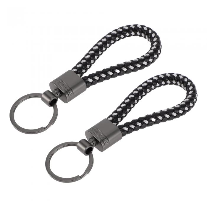 A ABSOPRO 車用キーチェーン ユニバーサル キーチェーン リング キーフォブ用 家庭用 女性用 レザー 亜鉛合金 ブラック ホワイト 2個