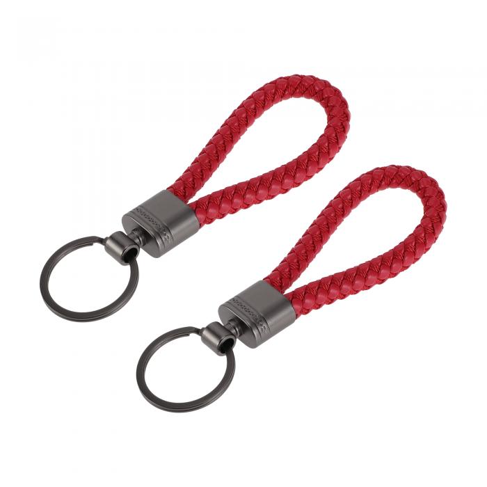 A ABSOPRO 車用キーチェーン ユニバーサル キーチェーン リング キーフォブ用 家庭用 女性用 レザー 亜鉛合金 レッド 2個