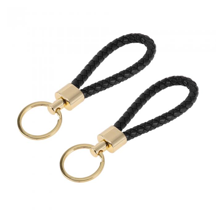 A ABSOPRO 車用キーチェーン ユニバーサル キーチェーン リング キーフォブ用 家庭用 女性用 レザー 亜鉛合金 金トーン ブラック 2個