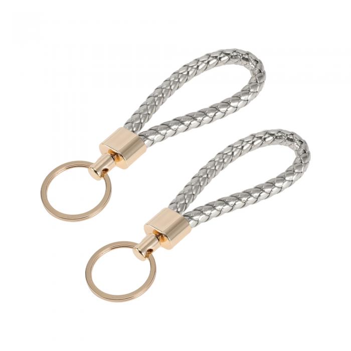 A ABSOPRO 車用キーチェーン ユニバーサル キーチェーン リング キーフォブ用 家庭用 女性用 レザー 亜鉛合金 金トーン シルバートーン 2個