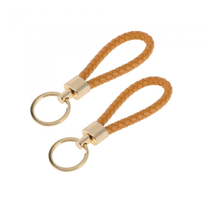 A ABSOPRO 車用キーチェーン ユニバーサル キーチェーン リング キーフォブ用 家庭用 女性用 レザー 亜鉛合金 金トーン イエロー 2個