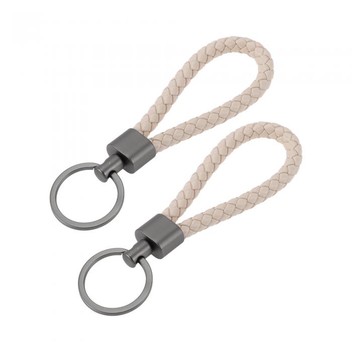 A ABSOPRO 車用キーチェーン ユニバーサルキーチェーン リング付き キーフォブ用 家庭用 女性用 レザー ベージュ 2個