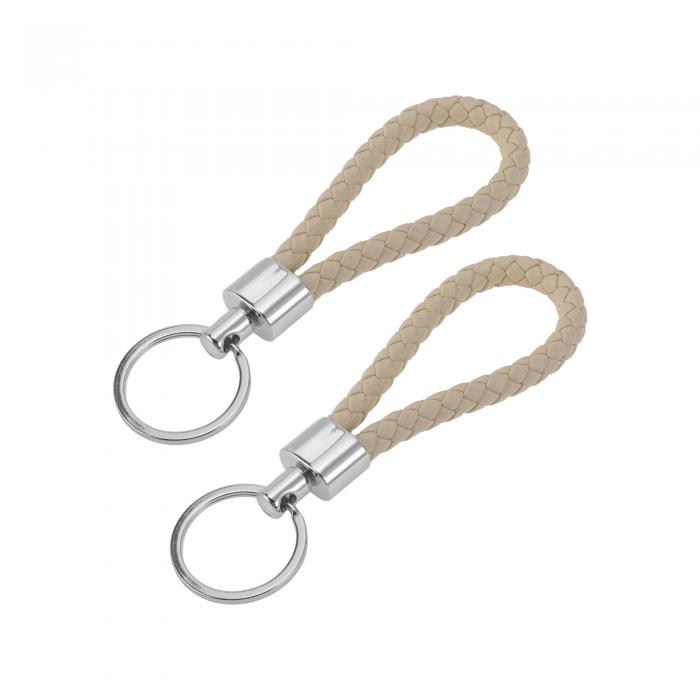 A ABSOPRO 車用キーチェーン ユニバーサルキーチェーン リング付き キーフォブ用 家庭用 女性用 レザー 亜鉛合金 ベージュ 2個