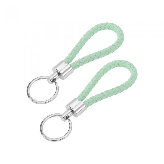 A ABSOPRO 車用キーチェーン ユニバーサル キーチェーン リング キーフォブ用 家庭用 女性用 レザー 亜鉛合金 シルバートーン ミドリ 2個