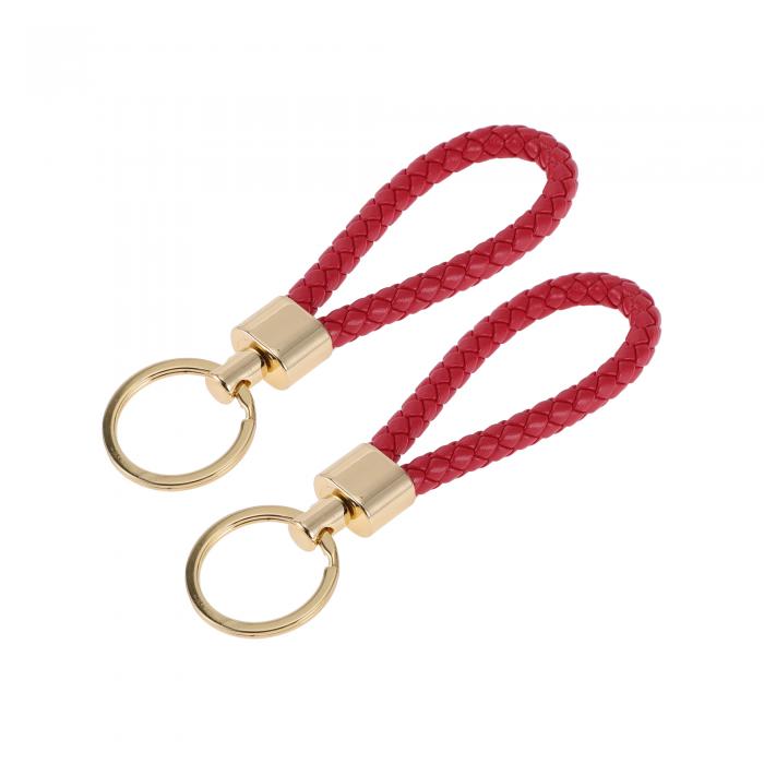 A ABSOPRO 車用キーチェーン ユニバーサル キーチェーン リング キーフォブ用 家庭用 女性用 レザー 亜鉛合金 金トーン レッド 2個