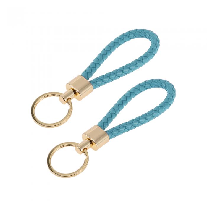 A ABSOPRO 車のキーチェーン ユニバーサル キーチェーン リング キーフォブ用 家庭用 女性用 レザー 亜鉛合金 金トーン ライトブルー 2個