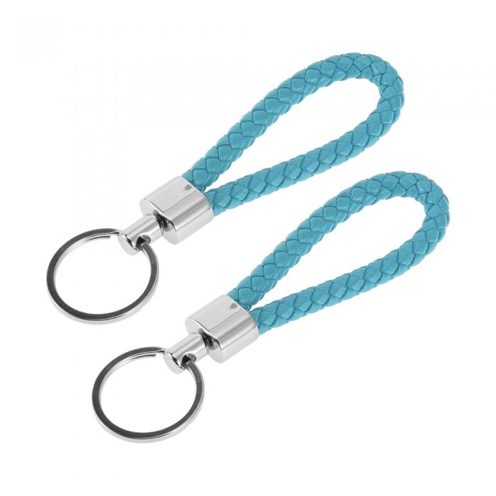 A ABSOPRO 車のキーチェーン ユニバーサル キーチェーン リング キーフォブ用 家庭用 女性用 レザー 亜鉛合金 シルバートーン ライトブルー 2個