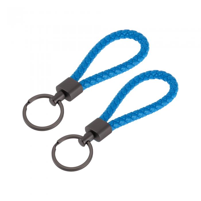 A ABSOPRO 車用キーチェーン ユニバーサルキーチェーン リング付き キーフォブ用 家庭用 女性用 レザー 亜鉛合金 ブルー 2個