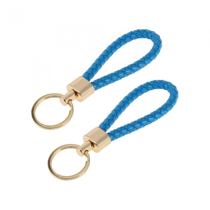A ABSOPRO 車用キーチェーン ユニバーサル キーチェーン リング キーフォブ用 家庭用 女性用 レザー 亜鉛合金 金トーン ブルー 2個