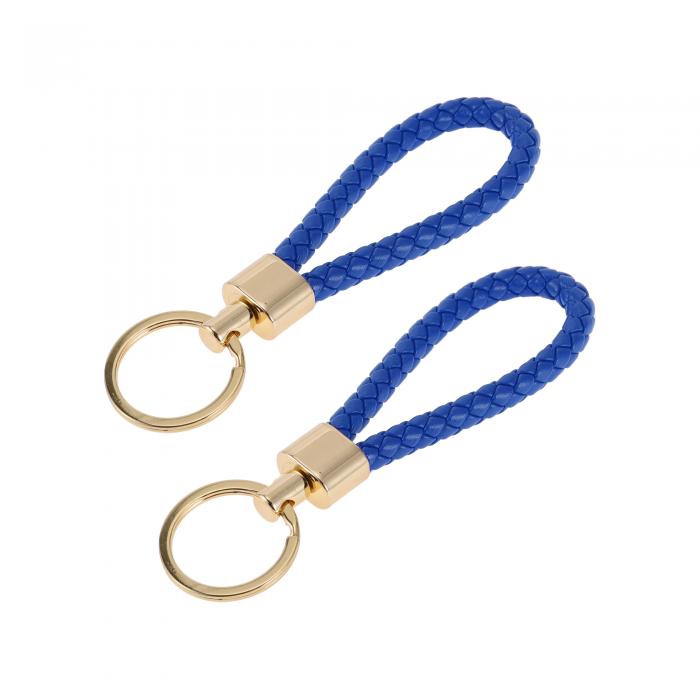 A ABSOPRO 車用キーチェーン ユニバーサル キーチェーン リング キーフォブ用 家庭用 女性用 レザー 亜鉛合金 金トーン ダークブルー 2個