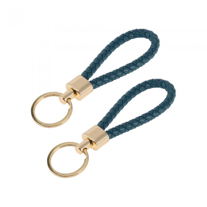 A ABSOPRO 車のキーチェーン ユニバーサル キーチェーン リング キーフォブ用 家庭用 女性用 レザー 亜鉛合金 金トーン ネイビーブルー 2個