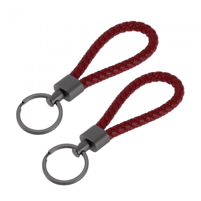 A ABSOPRO 車用キーチェーン ユニバーサル キーチェーン リング キーフォブ用 家庭用 女性用 レザー 亜鉛合金 ダークレッド 2個