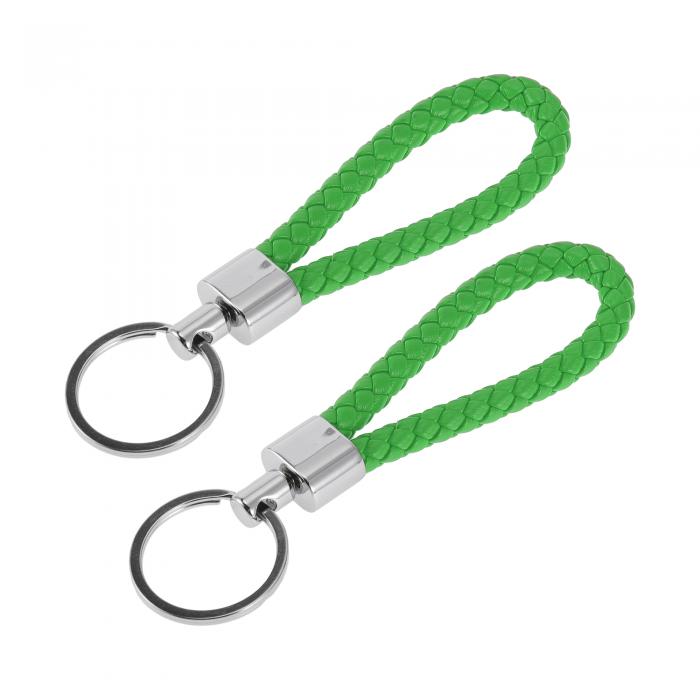 A ABSOPRO 車用キーチェーン ユニバーサル キーチェーン リング キーフォブ用 家庭用 女性用 レザー 亜鉛合金 シルバートーン ライトミドリ 2個