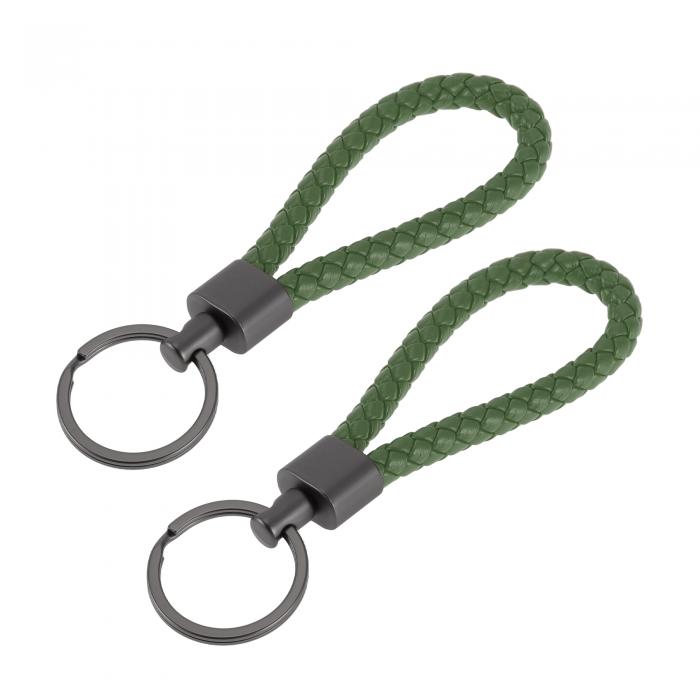 A ABSOPRO 車用キーチェーン ユニバーサル キーチェーン リング キーフォブ用 家庭用 女性用 レザー 亜鉛合金 アーミーミドリ 2個