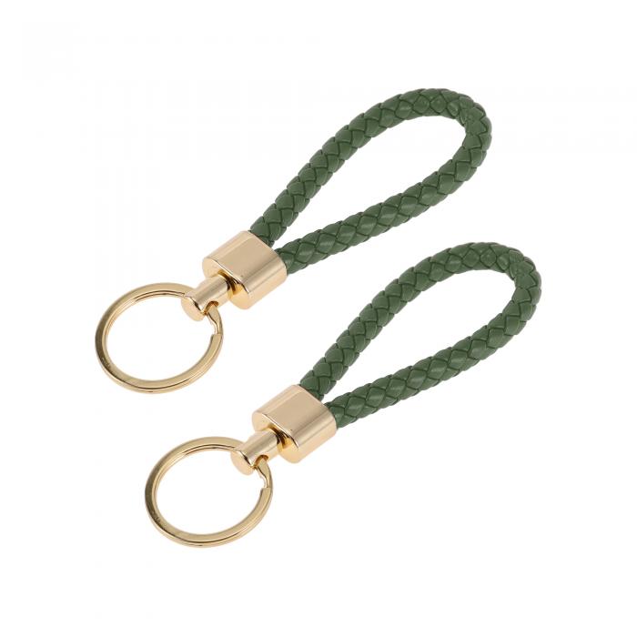 A ABSOPRO 車用キーチェーン ユニバーサルキーチェーン リング付き キーフォブ用 家庭用 女性用 レザー 亜鉛合金 金トーン アーミーミドリ 2個