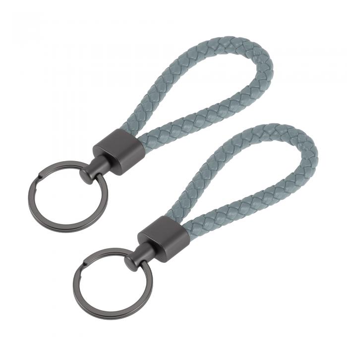 A ABSOPRO 車のキーチェーン ユニバーサル キーチェーン リング キーフォブ用 家庭用 女性用 レザー 亜鉛合金 グレー 2個