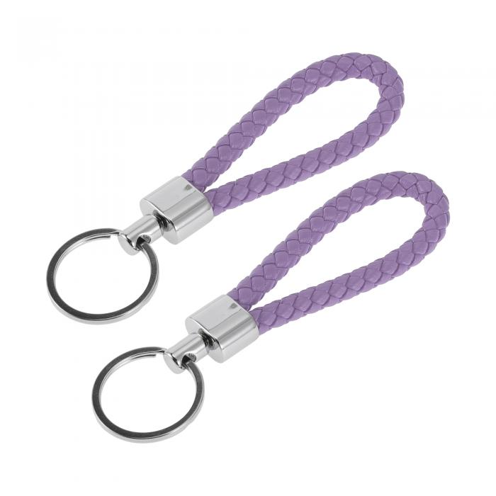 A ABSOPRO 車のキーチェーン ユニバーサル キーチェーン リング キーフォブ用 家庭用 女性用 レザー 亜鉛合金 シルバートーン パープル 2個
