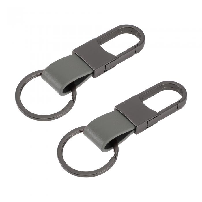 A ABSOPRO 車用キーチェーン ユニバーサルキーチェーン リング付き キーフォブ用 家庭用 女性用 レザー 亜鉛合金 グレー 2個