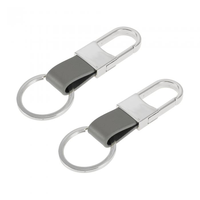 A ABSOPRO 車用キーチェーン ユニバーサル キーチェーン リング キーフォブ用 家庭用 女性用 レザー 亜鉛合金 シルバートーン グレー 2個