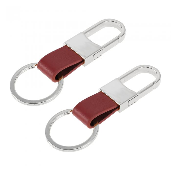 A ABSOPRO 車用キーチェーン ユニバーサル キーチェーン リング キーフォブ用 家庭用 女性用 レザー 亜鉛合金 シルバートーン レッド 2個