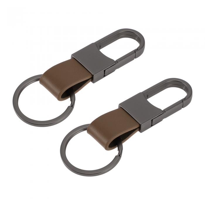 A ABSOPRO 車用キーチェーン ユニバーサル キーチェーン リング キーフォブ用 家庭用 女性用 レザー 亜鉛合金 ブラウン 2個