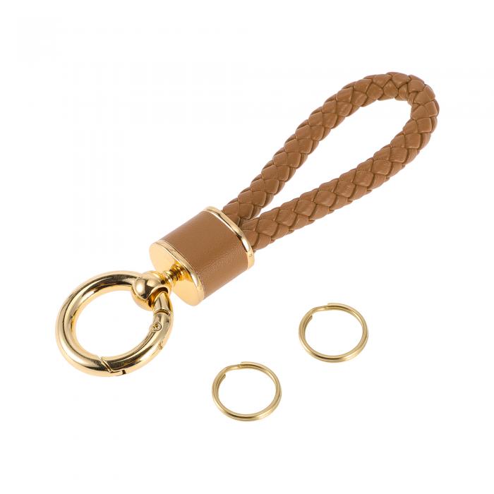 A ABSOPRO 車用キーチェーン ユニバーサル キーチェーン リング キーフォブ用 ホーム用 女性用 フォーレザー 亜鉛合金 金トーン ブラウン 1個