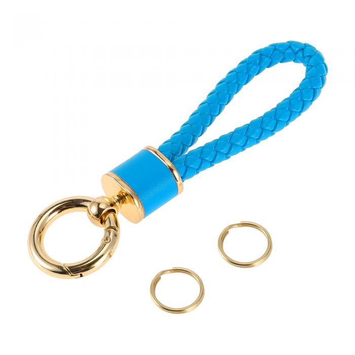 A ABSOPRO 車用キーチェーン ユニバーサル キーチェーン リング キーフォブ用 ホーム用 女性用 フォーレザー 亜鉛合金 金トーン ブルー 1個