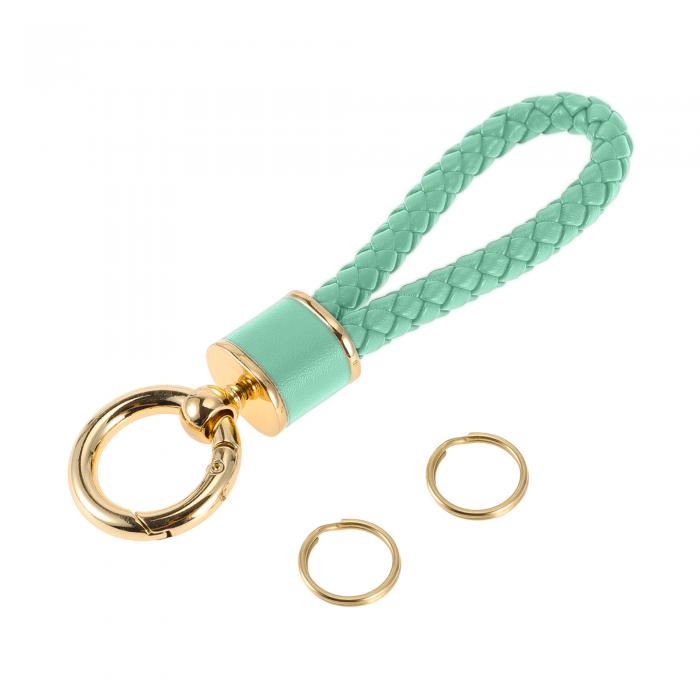 A ABSOPRO 車用キーチェーン ユニバーサルキーチェーン リング キーフォブ用 家庭用 女性用 フォーレザー 亜鉛合金 金トーン ペールミドリ 1個