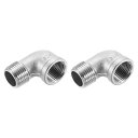 uxcell 2個1/2" PTメスxオス90度エルボーステンレス鋼水管継手エアホースPVCチューブ鋳造
