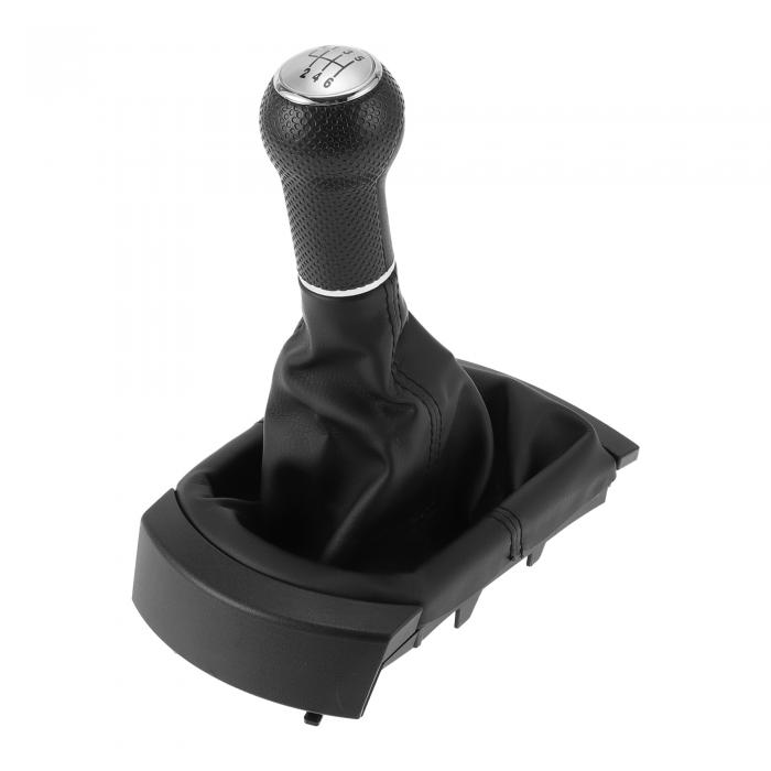 Partuto 6段階マニュアルギアシフトノブ付きカバー - シートイビサ2002-2008用のカーシフトレバーノブ付きカバー - プラスチック製フェイクレザー ブラックシルバートーン - 1個(2)
