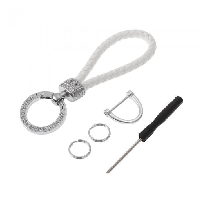 Partuto 1セットのユニバーサルカーキーチェーン - 耐久性のあるカーキーチェーンリング付きのカーホーム用女性用男性用キーチェーン - マイクロファイバーレザー亜鉛合金ホワイトシルバートーン