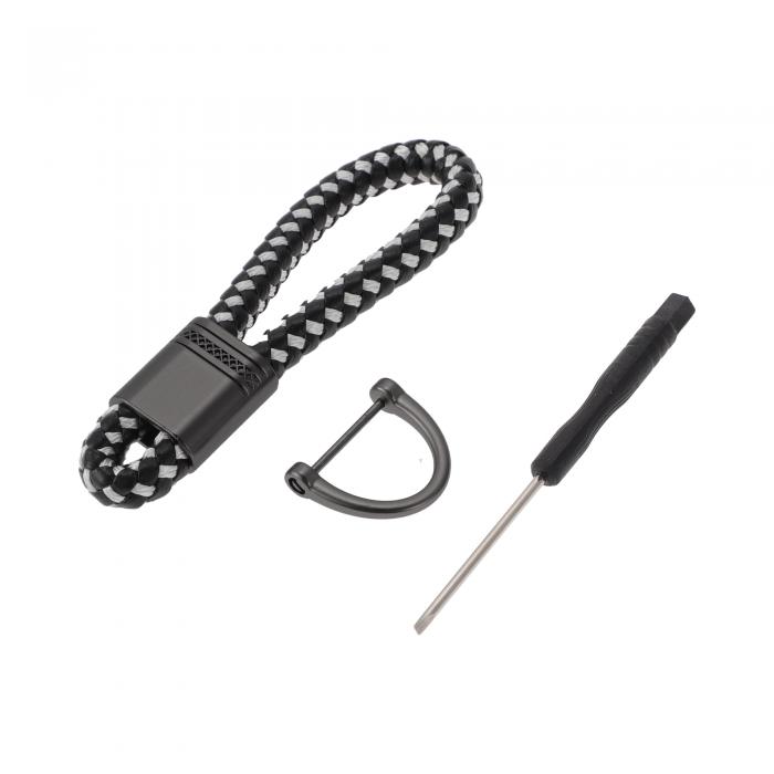 Partuto 1セットのユニバーサルカーキーチェーン - 車の家庭用女性用男性用キーチェーンリング耐久性 - PUレザー亜鉛合金ブラックホワイト