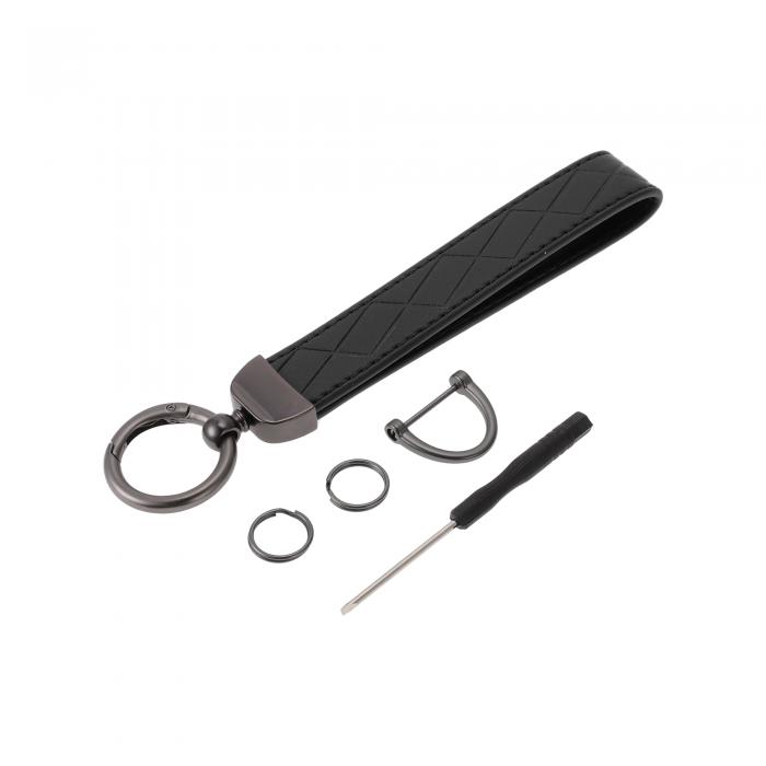 Partuto 1セットのユニバーサルカーキーチェーン - 車の家庭用女性用男性用キーチェーンリング付き耐久性 - PUレザー亜鉛合金ブラックディープグレー