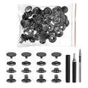 uxcell 25セット レザースナップファスナーキット12.5mmメタルスナップボタンプレススタッズレザーリベットスナップ 3つ セッターツール付き 服 ジャケット ジーンズ バッグ用 黒色