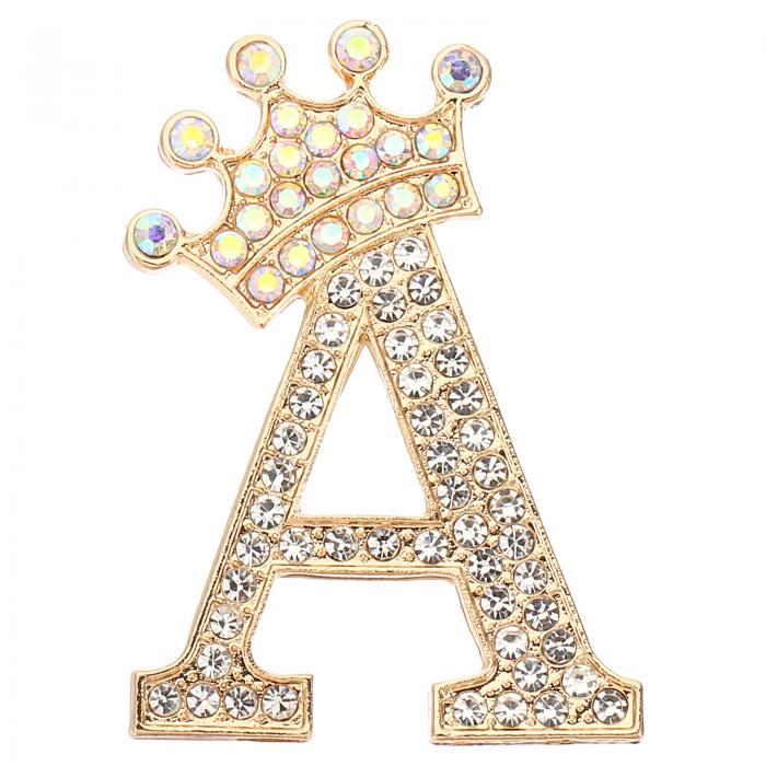 PATIKIL レターブローチピン クラウンイニシャルラインストーンアルファベットAレター襟先バッジピン 女性用スーツドレス コートクローズクラフト 金