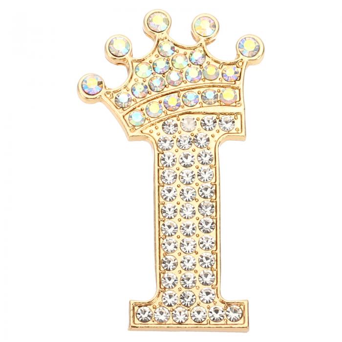 PATIKIL レターブローチピン クラウンイニシャルラインストーンアルファベットIレター襟先バッジピン 女性用スーツドレス コートクローズクラフト 金