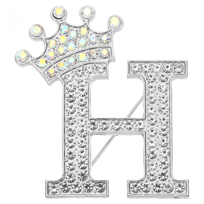 PATIKIL レターブローチピン クラウンイニシャルラインストーンアルファベットHレター襟先バッジピン 女性用スーツドレス コートクローズクラフト シルバート...