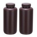 PATIKIL 2個 1000ml 試剤ボトル PP 広口丸型ボトル ネジキャップ付き ラボ用 水 試剤 液体 固体 サンプル 保管シール用 茶色(4)
