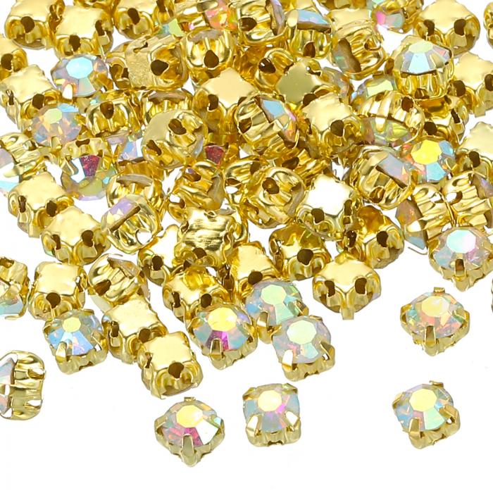 PATIKIL 4mm 爪縫い付けラインストーン水晶 100個ガラスメタルフラットバックベースフラワー爪宝石工芸品靴ドレス服針仕事ベルト縫製アクセサリー ホワイトAB