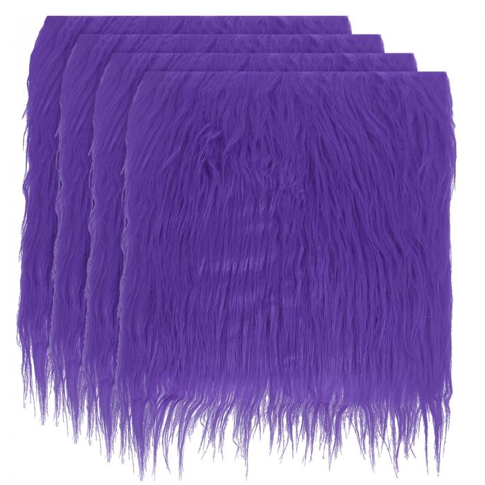 PATIKIL プラッシュフェイクファー生地四角形 4個10 x 10"フラッフィーフェイクファーパッチカット人工手芸ファーDIY手芸クリスマスハロウィンノームビアードパープル