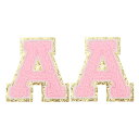 PATIKIL アイロン文字パッチ 2パックのシェニールグリッターレターパッチ ジーンズ 衣類 バッグ 帽子 シャツ クラフトの修理用に刺繍されたパッチ ピンク...
