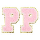 PATIKIL アイロン文字パッチ 2パックのシェニールグリッターレターパッチ ジーンズ 衣類 バッグ 帽子 シャツ クラフトの修理用に刺繍パッチ ピンク アル...